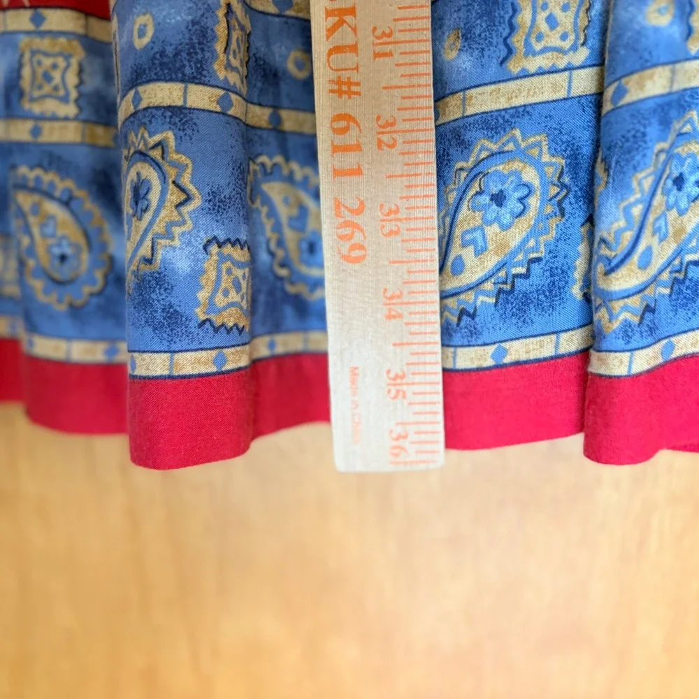 New Look NL Maxi Skirt Women Small Red Paisley Button‎ Front Boho Chambray Waist